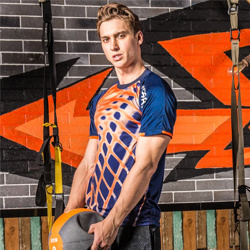 Men's Fitness Jersey Running T-Shirts Short Sleeve Breathable Quick Dry Basketball Soccer Training Crossfit Shirt Gym Tops Tees | Спорт и
