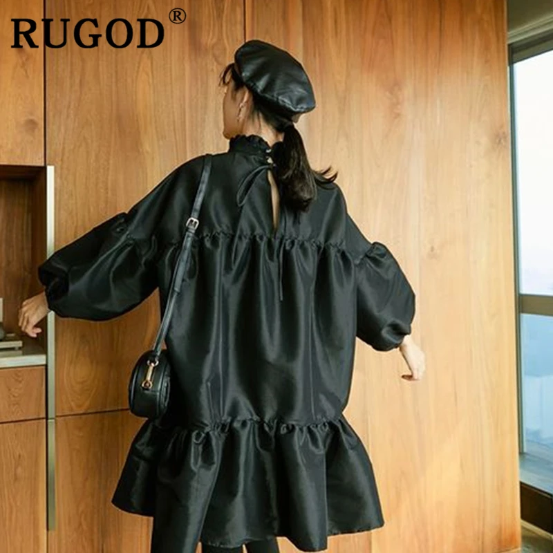 RUGOD готическое модное женское платье мини тонкий рукав фонарик свободного