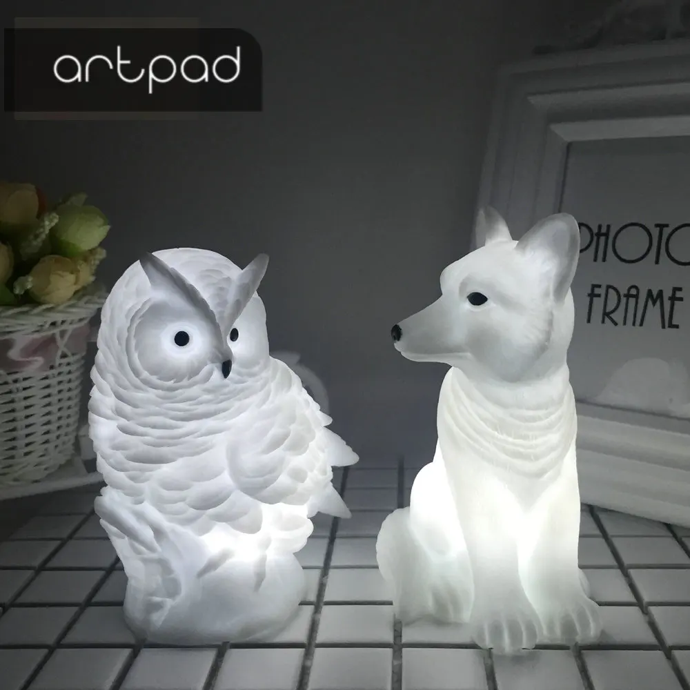 Artpad сова лиса кролик смолы ночник животных с батарея домашние милые дети ночная