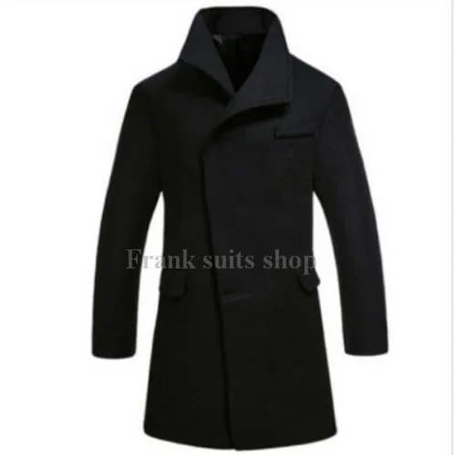 

2017 высококачественное мужское приталенное полушерстяное деловое пальто средней длины с отложным воротником, модная верхняя одежда по индивидуальному заказу