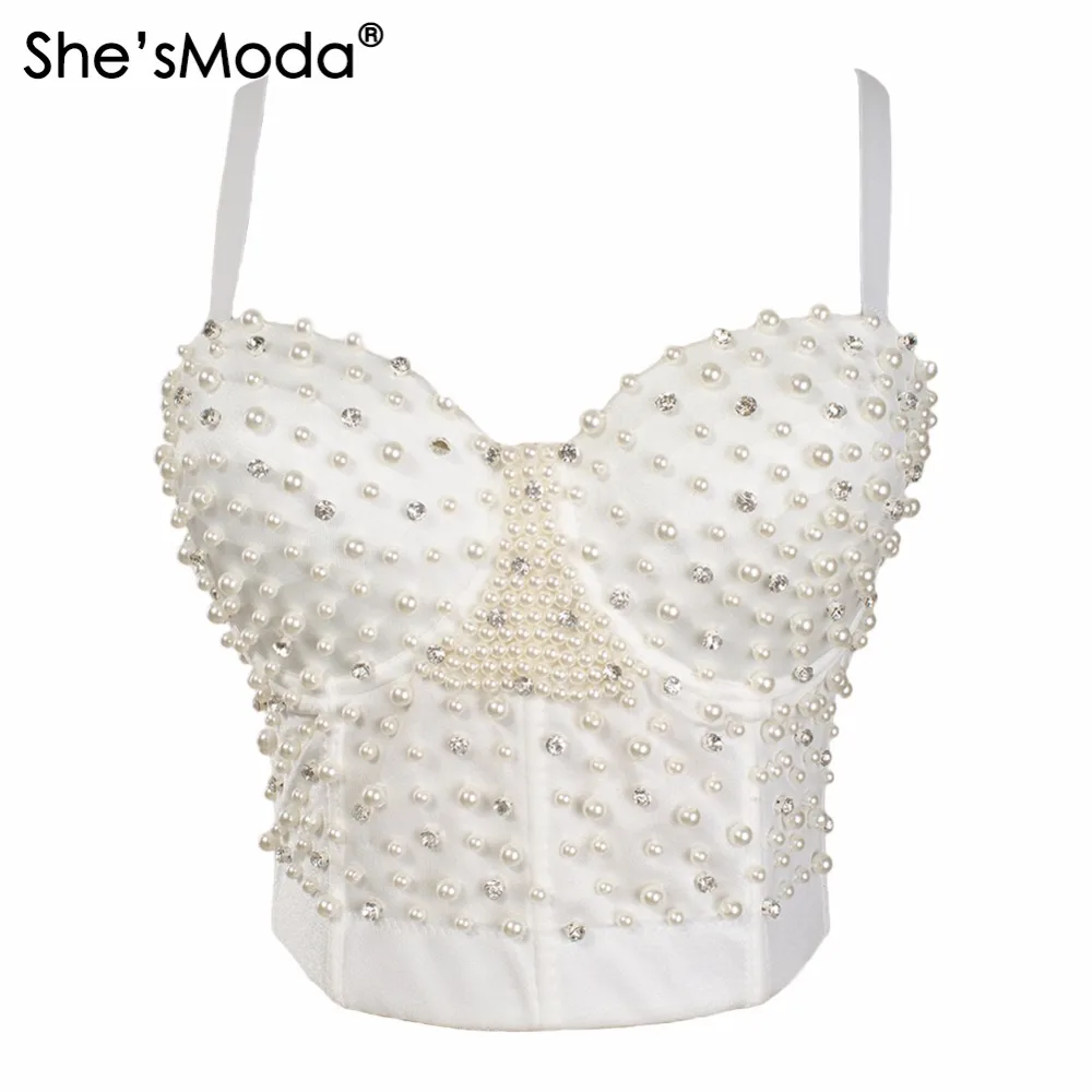 She'sModa жемчуг Bralet женщин бюстье бюстгальтер обрезанный Топ жилет размера плюс |