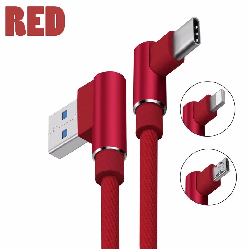 90 градусов USB 8 Pin/Type C/Micro кабель для Android Быстрая зарядка L зарядного устройства iphone
