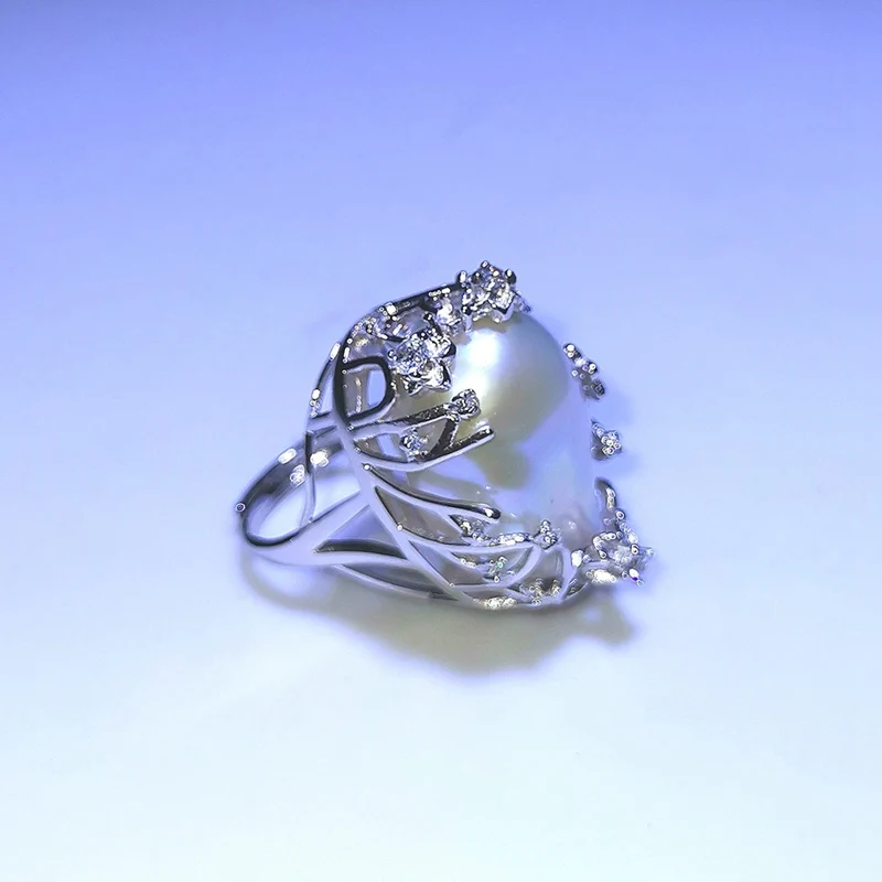 [YS] 925 Sterling Silver Ring 20-28mm Big Size Freshwater Baroque Irregular Pearl Fine Jewelry | Украшения и аксессуары
