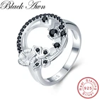 BLACK AWN Настоящее 100% Стерлинговое Серебро 925 пробы ювелирные изделия Бабочка черные кольца со шпинелью для женщин серебро 925 пробы ювелирные изделия G027