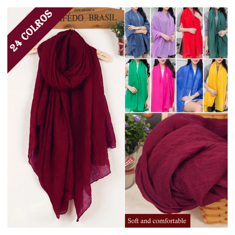 Новинка женский шарф из хлопка и льна однотонные яркие цвета шали роскошный