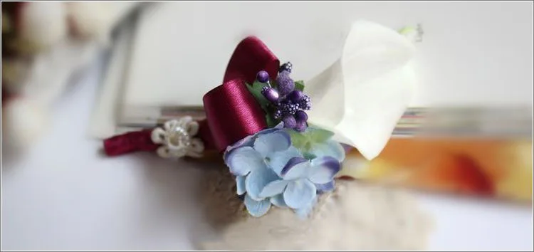 4 шт./лот DIY Мода Calla корсаж на запястье Гортензия цветы Женихи мужчины булавка для