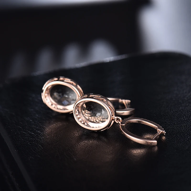 Женские серьги-подвески из розового золота 14 карат с натуральными бриллиантами |