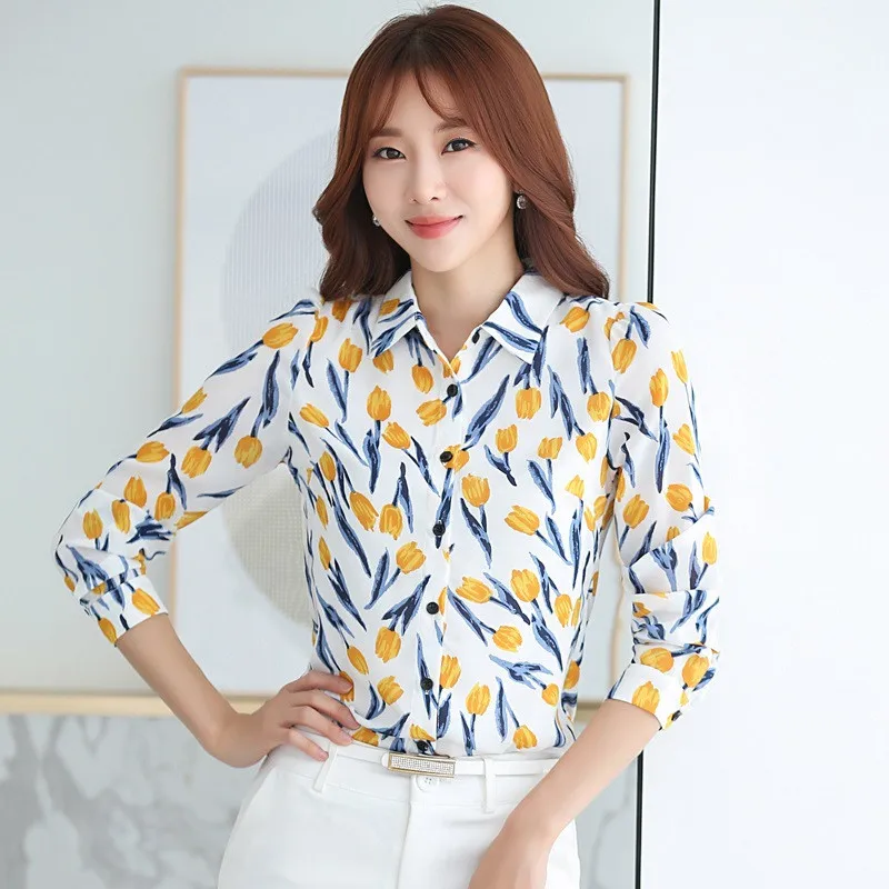 Летняя блузка с цветочным рисунком женская рубашка топы длинными рукавами