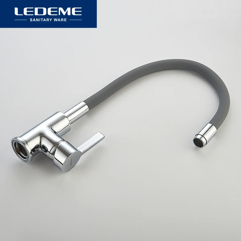 LEDEME Смеситель для кухни с силиконовым изливом латунь Цвет: хром+жёлтый L4898 4|kitchen
