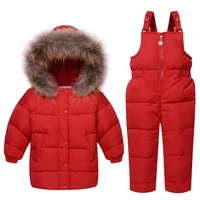 winter childrens clothing sets baby girls boy ski suit sets kids sport jumpsuit warm coats fur duck down jacketsbib pants