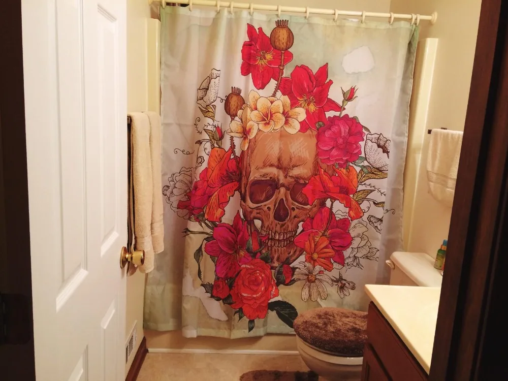 Day of the Dead Shower Curtain Colorful Flower Sugar Skull Waterproof Polyester Fabric Toilet for Bathroom with 12 Hooks | Дом и сад