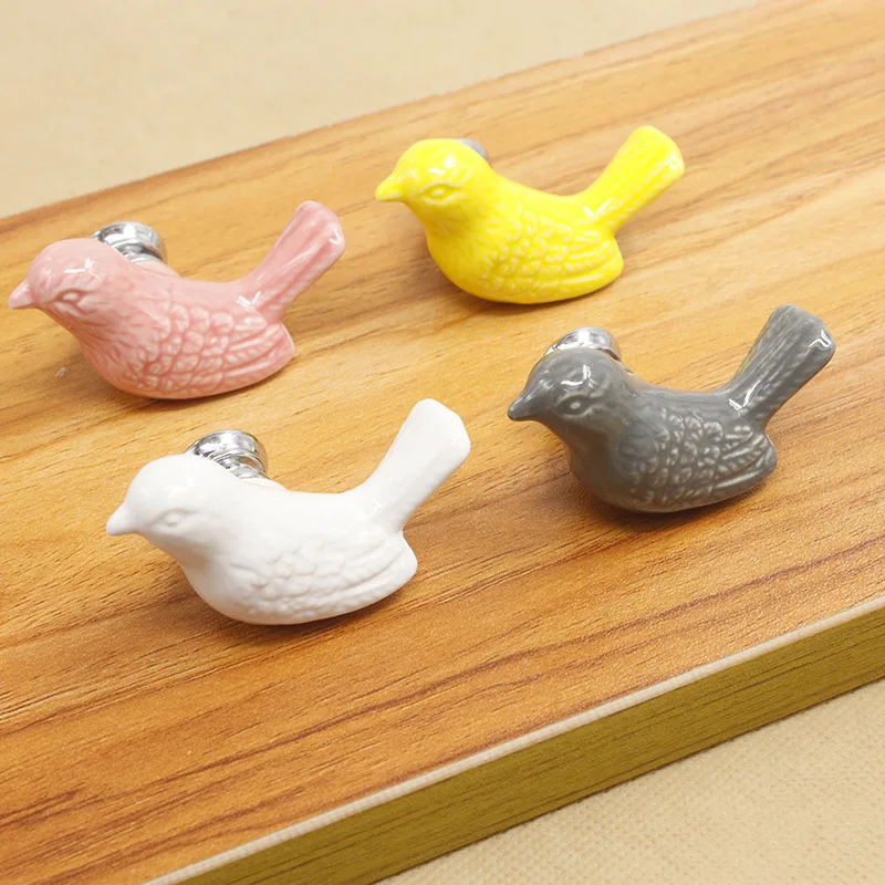 Цветная ручка керамическая для комода ручки ящика с птицами зеленый красный