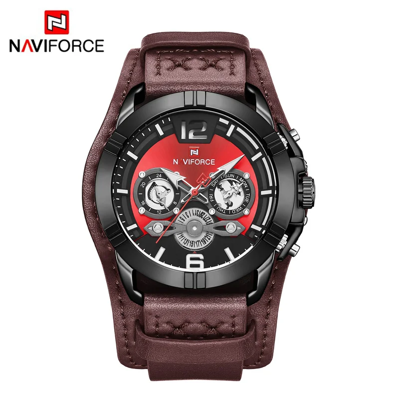 NAVIFORCE Мужские Аналоговые кварцевые роскошные модные часы деловые часы мужские водонепроницаемые наручные часы с кожаным ремешком Мужские часы Relogio Masculino - Цвет: B R R