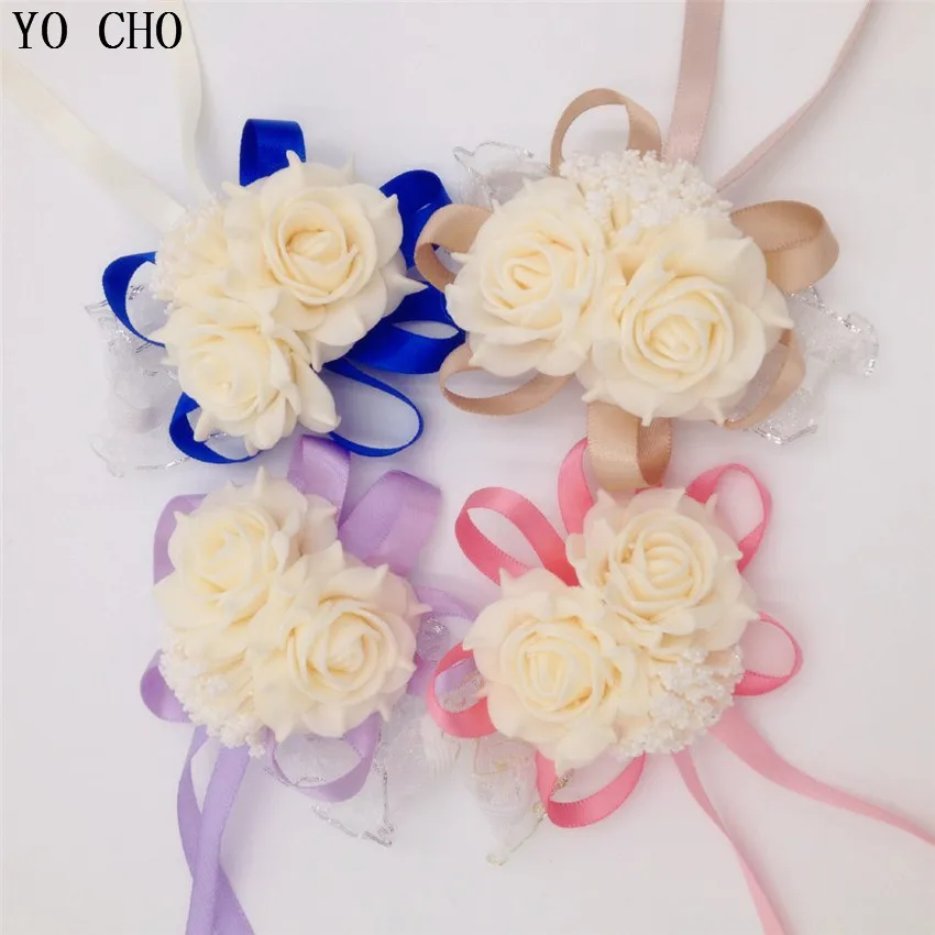 YO CHO Wholesale 10 pcs/lot Wrist Corsage Bridesmaid Sisters hand flowers Artificial Bride Flowers For Wedding Party Decoration | Дом и сад