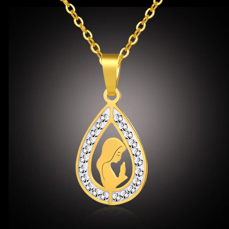 

Holy Virgin Mary Pendant Necklace Gold/steel Color Stainless Steel Cubic Zircon Necklace Women Collier Femme Christian Jewelry