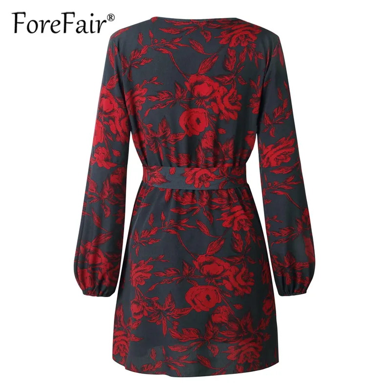 Forefair 2018 новое платье с принтом в стиле бохо женское осеннее мини длинным рукавом