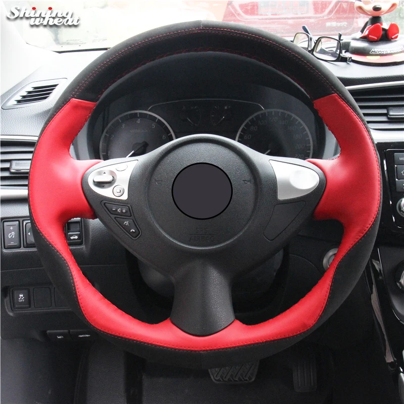 

BANNIS Red Leather Black Suede Steering Wheel Cover for Infiniti FX FX35 FX37 FX50 Nissan Juke Maxima 2009-2014 Sentra