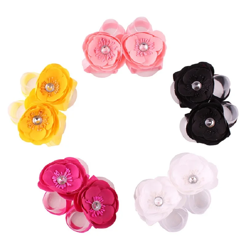 Hooyi-Zapatos con diamantes para beb&eacute; y ni&ntilde;a, calzado Floral para reci&eacute;n nacido, accesorios florales para mano, calcetines de gasa para ni&ntilde;o, zapatilla F2-1