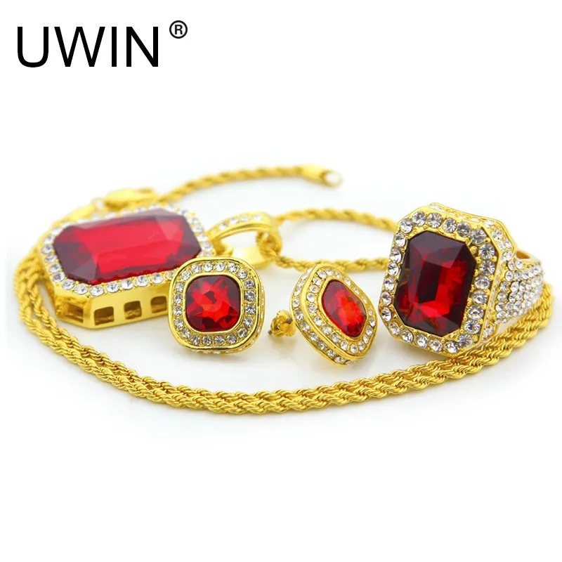 Мужской комплект ювелирных изделий UWIN набор из 3 предметов в стиле хип хоп