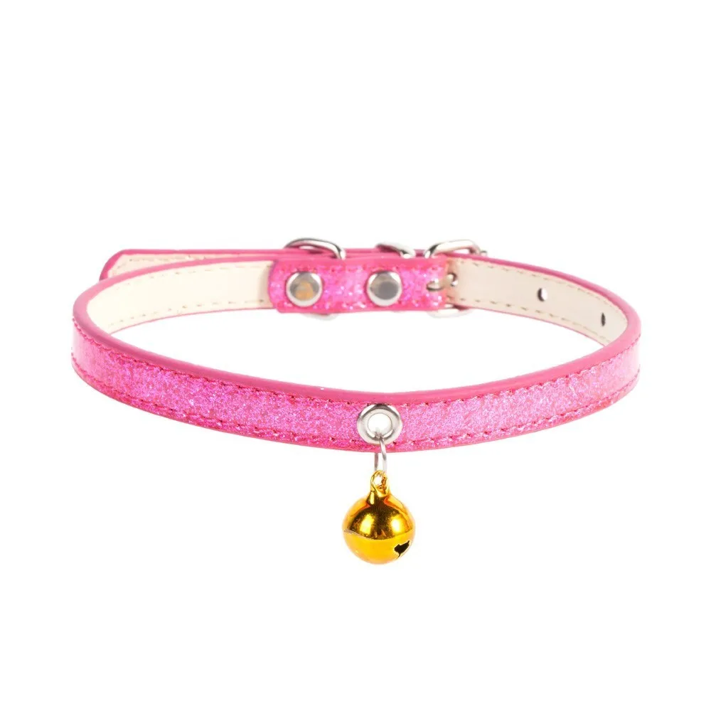 Pink(Gold) Кожаный ошейник для маленьких собак и кошек с колокольчиком, регулируемые ремни для кошек и котят, ошейники для щенков, ошейники для чихуахуа, товары для домашних животных - Цвет: Pink(Gold)