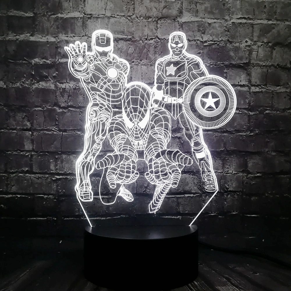 Новые герои Мстители Marvel 7 цветов USB зарядка Железный Человек-паук Капитан Америка Мультфильм светодиодный для украшения комнаты Ночная Атмосфера Свет Дети подарок