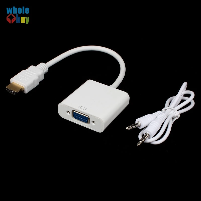 売る 高品質ポータブル 3.5 オーディオソケット R + L へ Hdmi オス Vga 変換アダプタオーディオ Usb ケーブル 1080 P 100 ピース/ロット