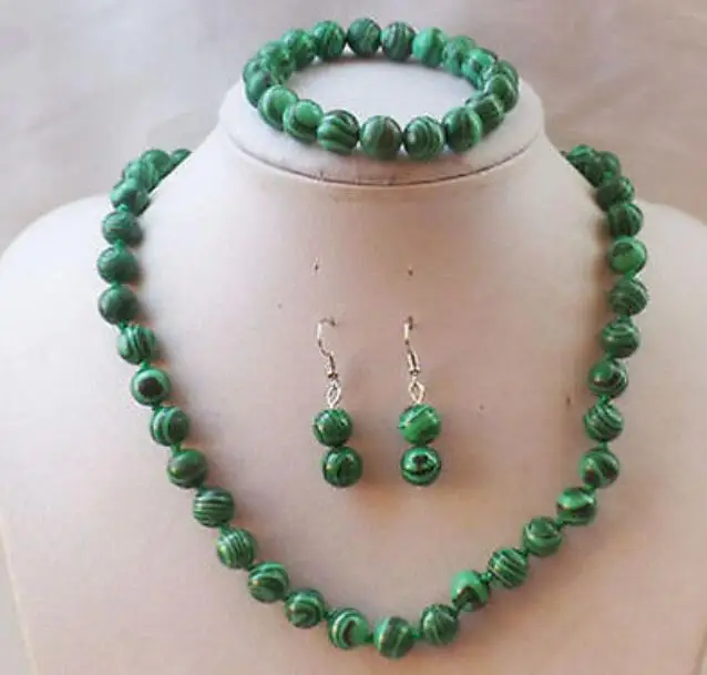 Красивая 10 мм зеленый краситель Малахитовый круглое колье браслеты серьги