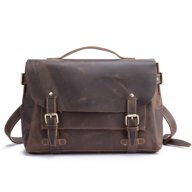 dark brown Мужские портфели через плечо сумка из натуральной кожи Модный деловой айпад ноутбук Мужской 15 дюймов сумка-мессенджер чехол Подарок Путешествия - Цвет: dark brown
