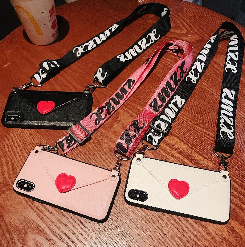 cute card wallet leather phone case Crossbody bag for iphone XS MAX case 11 pro max X XR 6S 7 8 plus s10 plus s8 s9 note8 note9