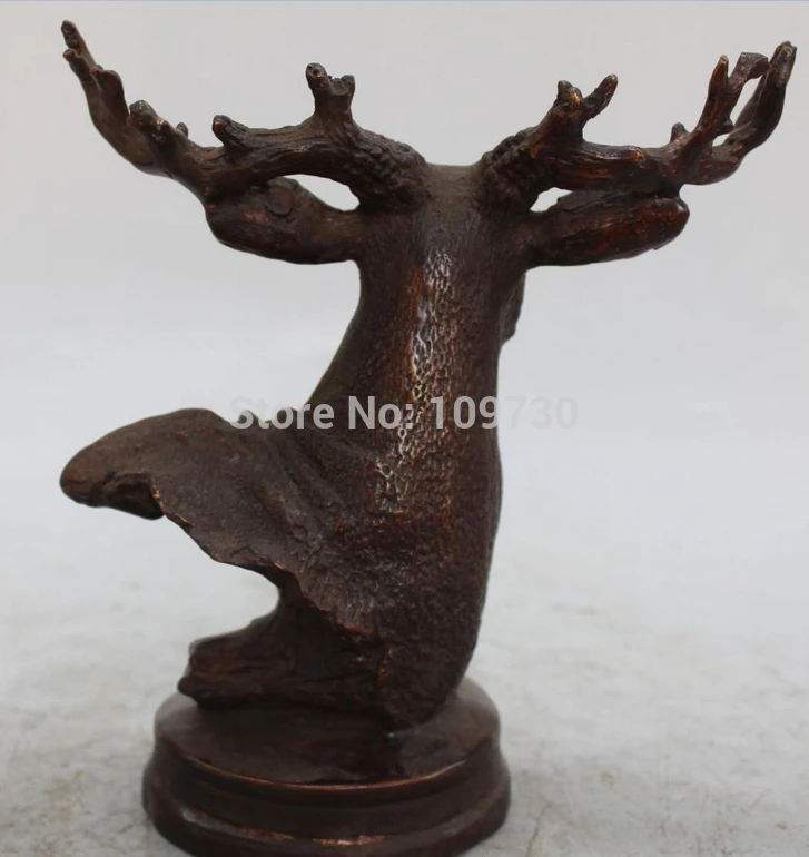 WBY bir 002245 7&quot Chinese Fengshui Bronze stag hound Deer Head Bust Animal Statue sculpture | Дом и сад