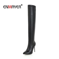 enmayer woman over the knee high boots winter causal pointed toe slip on stretch thigh high boots slip on black size33 46 cr1474
