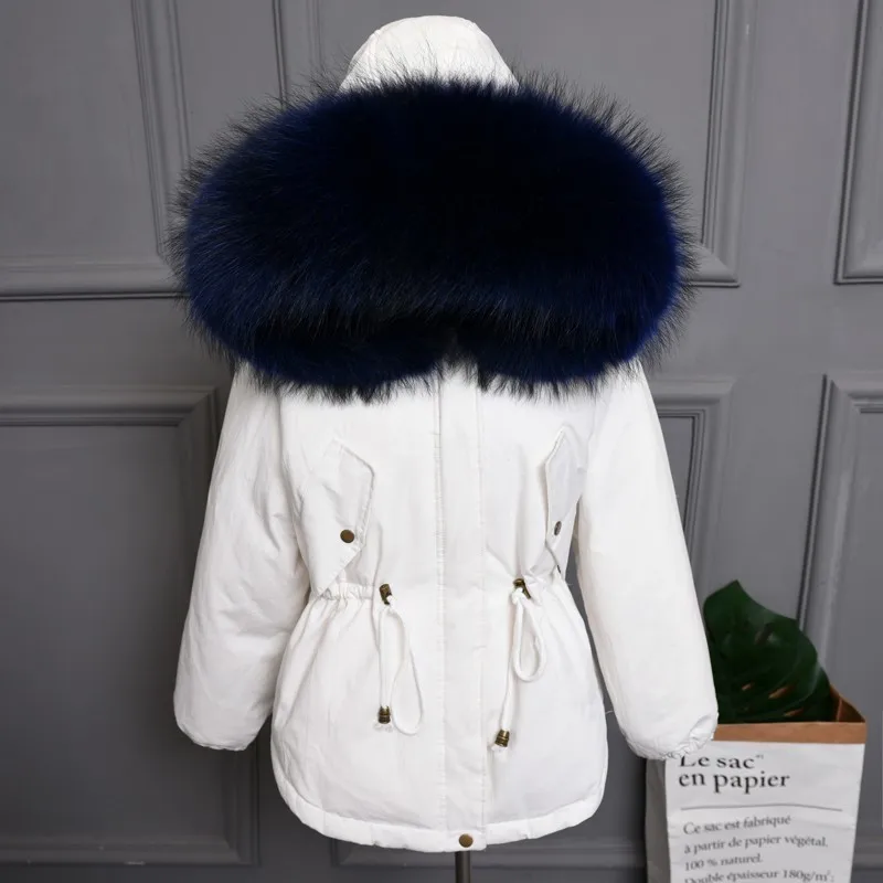 white blue Plus size Natural Fur White Duck Down Winter Coat women's jacket with hood Thicken Warm women's down Parka chaqueta mujer YRE05 - Цвет: white blue