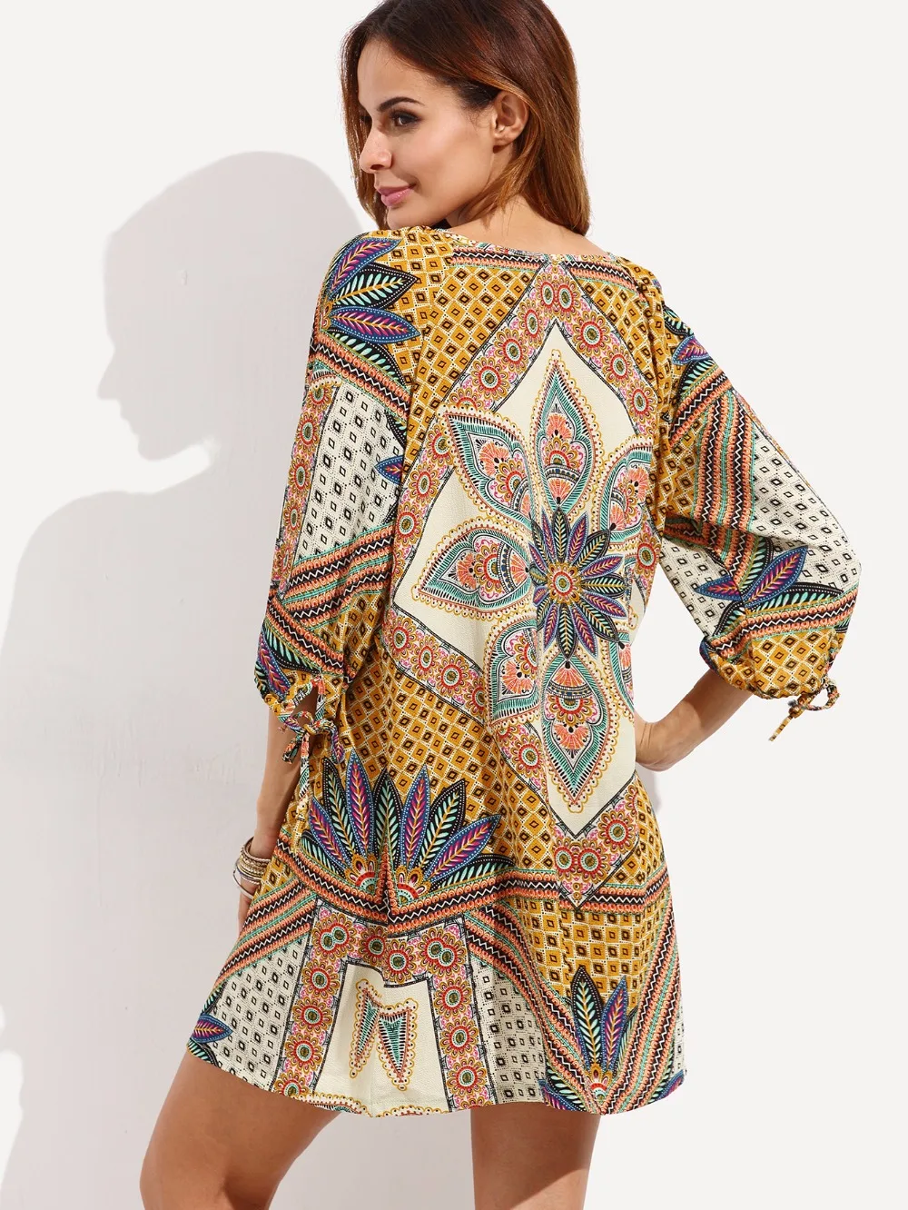 DealBang Summer Beach Bar Women Sexy Bohemian Dress 2017 New Madam O-Neck Print 3/4 Sleeves Mini Loose Dresses | Женская одежда