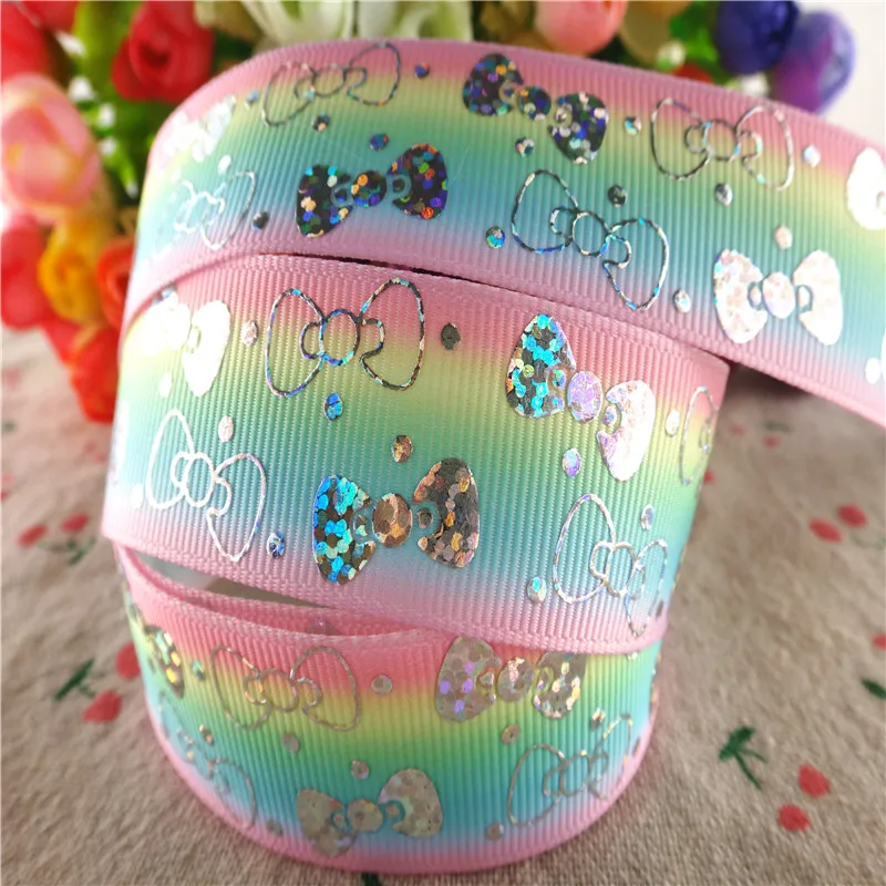 Серебристые Лазерные Ленты с милым бантом и принтом в виде бантиков подарочная