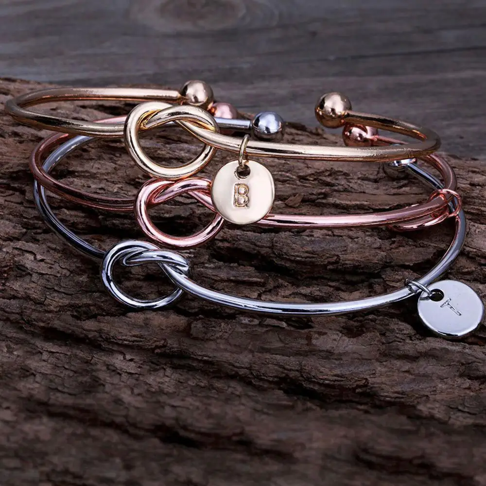 Алфавит A Z диск Начальная буква узел браслет для женщин девушка золото розовое