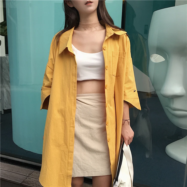 Fashion Office Dress Women 2017 Autumn Formal Work Asymmetrical Three Quarter Sleeve Shirt White Yellow Army Green D208 | Женская одежда