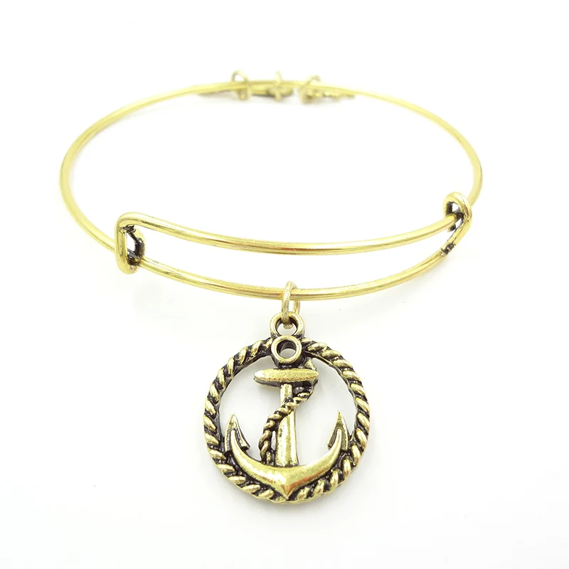 new arrival Nautical Anchor Charm Bangle Expandable Bracelet Ancient Gold/Silver wire wrap adjustable gift women | Украшения и