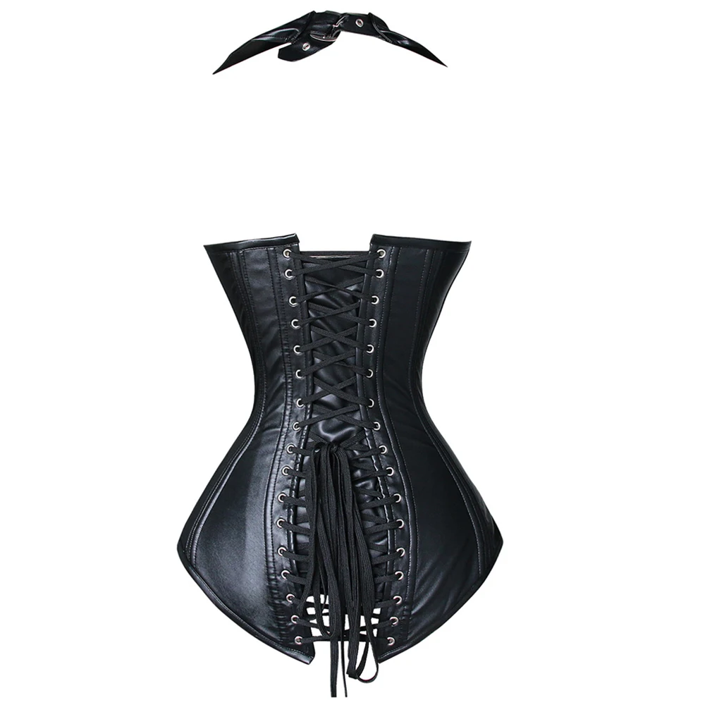 Женский корсет в стиле стимпанк готический из искусственной кожи со стальными