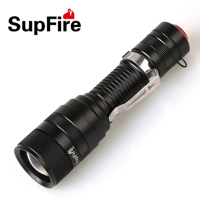 

Supfire F5 Tactical Rechargeable Led Flashlight CREE XML2 1100LM Zoom LED Torch for Camping hiking Self Defense by 18650 Battery