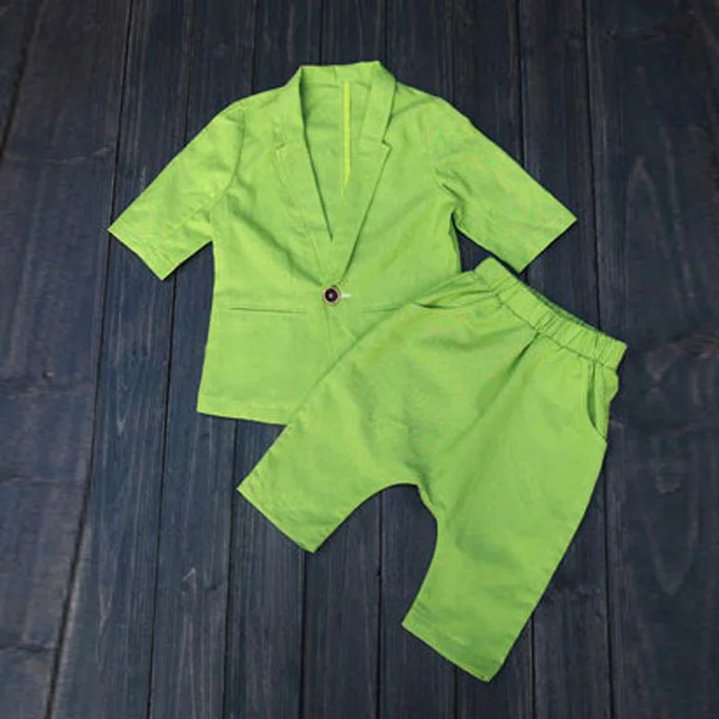 ActhInK New Boys Summer Linen Clothing Set Kids Formal Short Sleeve Blazer Suits Children Loose Shorts Solid Costume for | Детская