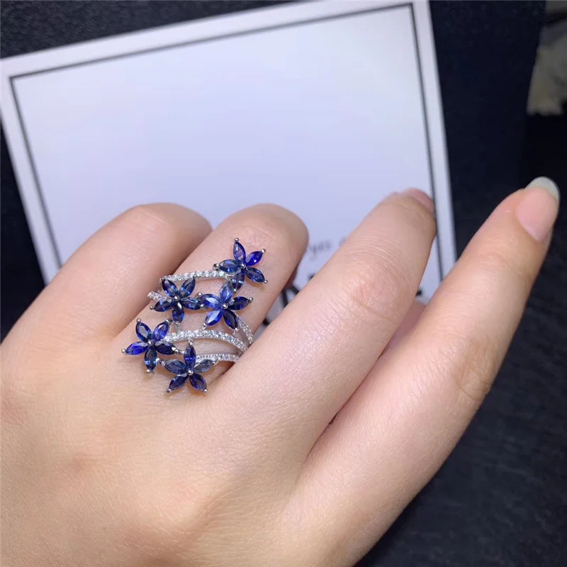 Beautiful Natural Sapphire Rings for Women Party gifts 2x4mm Faceted Genuine gemstones Fine jewelry 925 Sterling Silver #436 | Украшения и