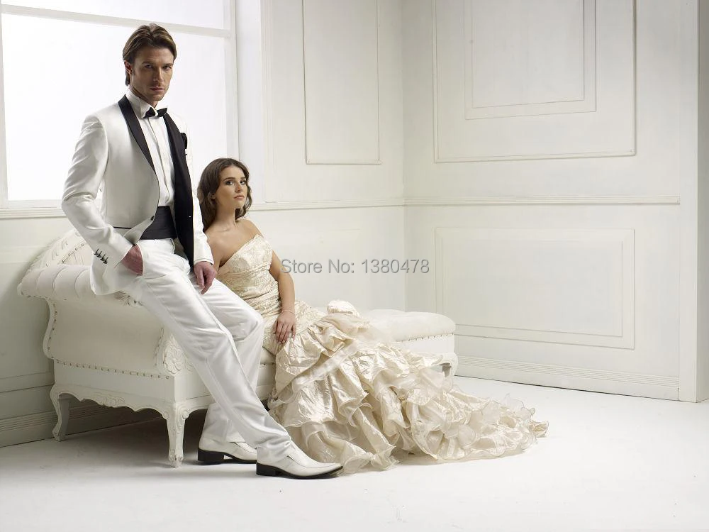 2016 Новый год Горячая Распродажа Смокинги Белые мужские платья Цвет шаль воротник