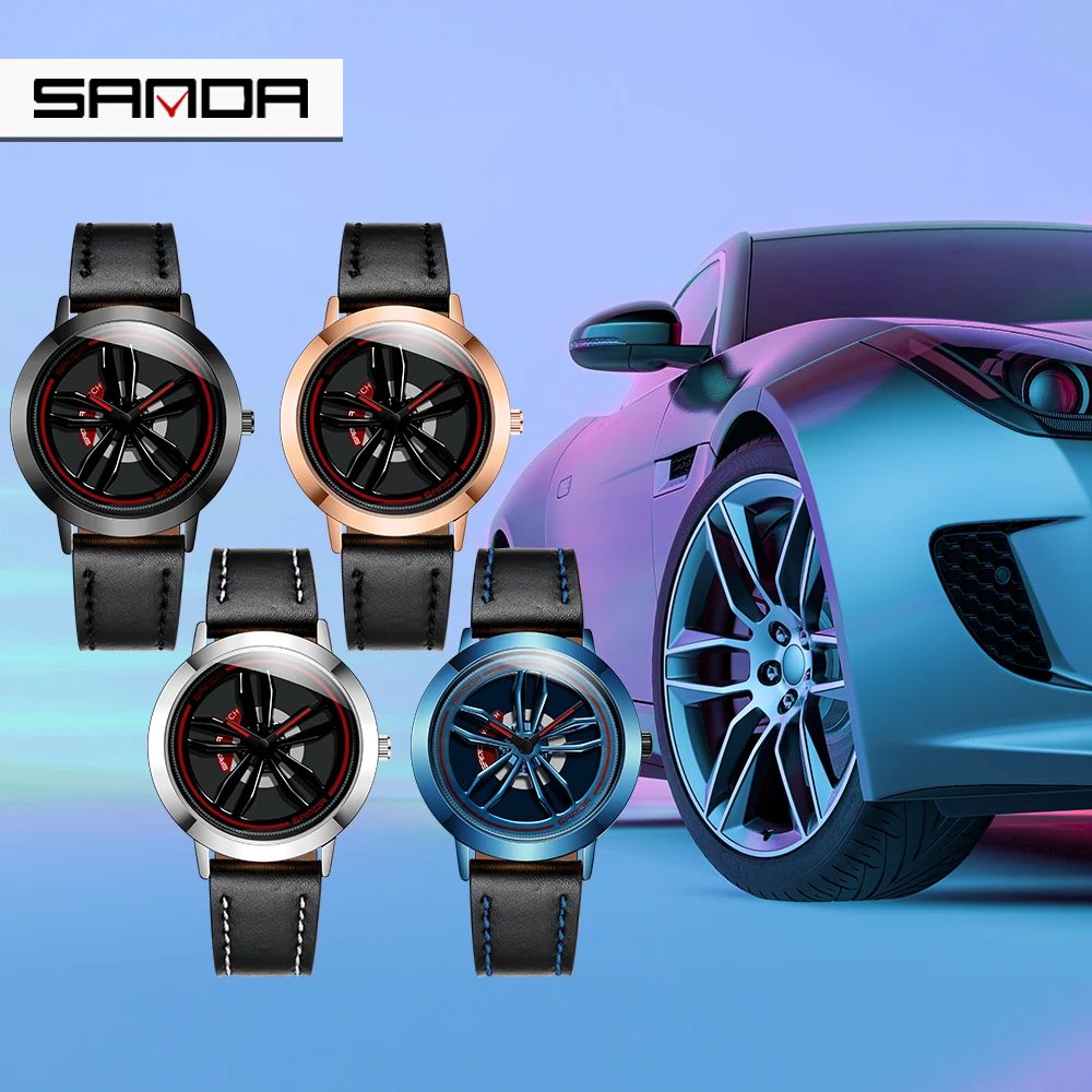 SANDA роскошные Брендовые мужские часы кожаные кварцевые уникальные с поворотом на