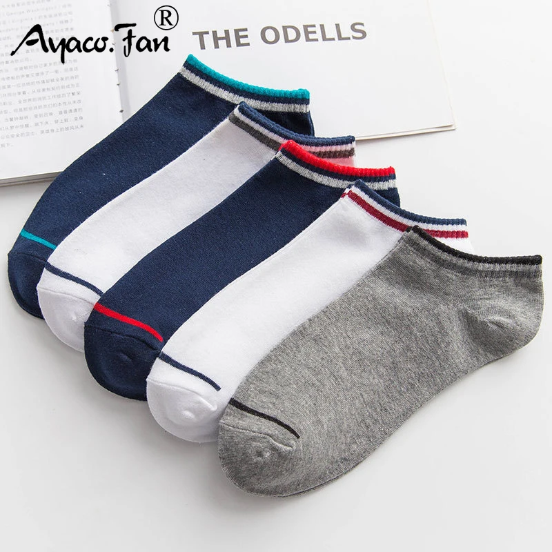 5 Pairs/Lot Men Socks Cotton Casual Sports Patchwork Striped Breathable Boat Short Autumn New Ankle Male Meias | Мужская одежда