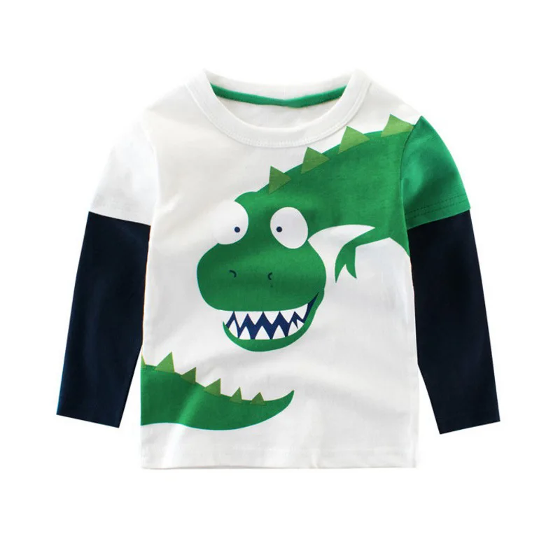 Dinosaur Green Simplee/Детские Осенние футболки с рисунком динозавра для мальчиков детские хлопковые футболки с длинными рукавами одежда для мальчиков футболки с принтом акулы для малышей - Цвет: Dinosaur Green