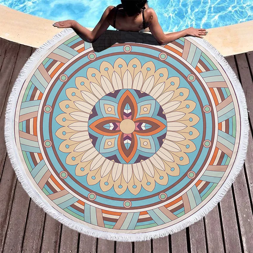 Пляжное полотенце в национальном стиле круглое для купания и ванны пляжное из