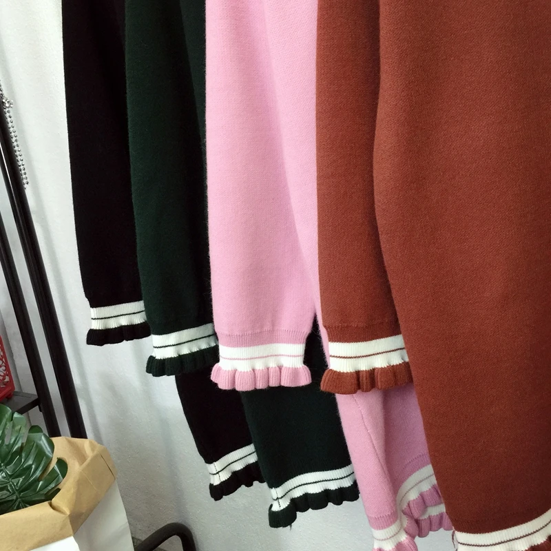 Осенний Новый Модный вязаный свитер с оборками платья для беременных Одежда