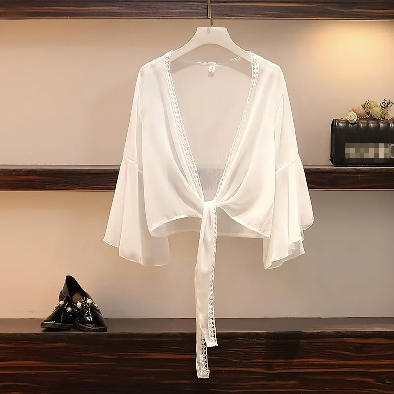 Женский комплект из 3 предметов: однотонная шифоновая футболка + тонкий