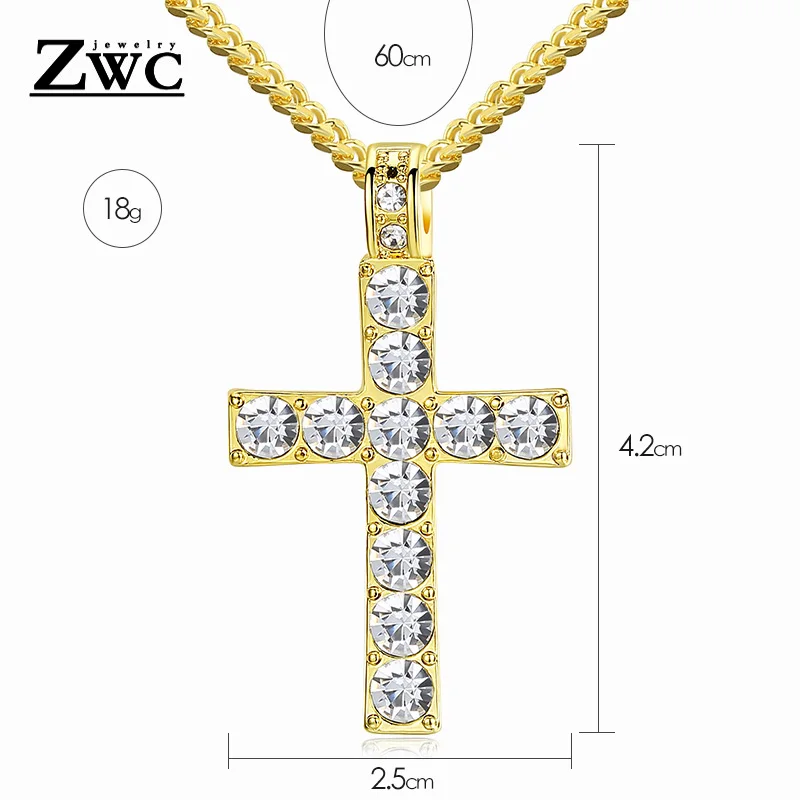 ZWC Модный классический кристалл инкрустация крест кулон ожерелье для женщин