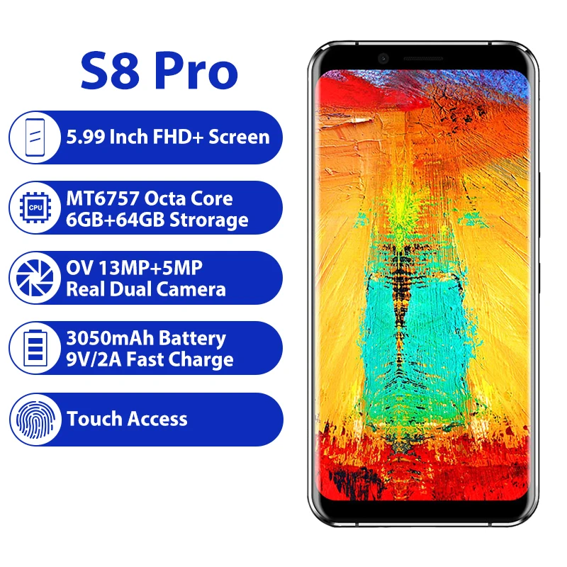 LEAGOO S8 Pro, 6 ГБ, 64 ГБ, 5,99 дюйма, 18:9 дисплей, мобильный телефон, Android 7,0, MTK6757, четыре ядра, две камеры, сканер отпечатков пальцев, ID, 4G, смартфон